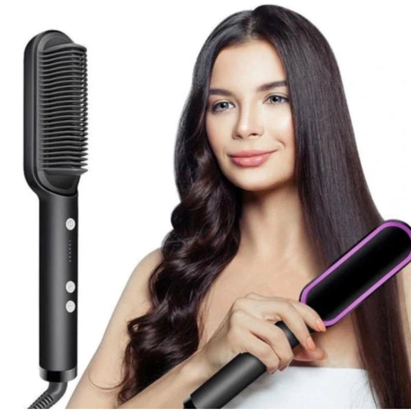 Escova Alisadora De Cabelo Elétrica Bivolt, Alisa, Hidrata, Modela, Alinha e Anti Frizz