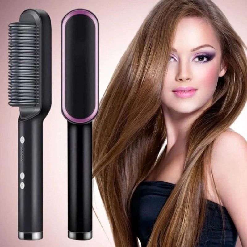 Escova Alisadora De Cabelo Elétrica Bivolt, Alisa, Hidrata, Modela, Alinha e Anti Frizz