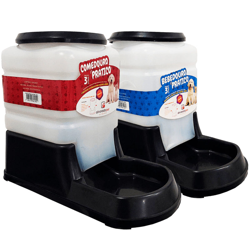 Kit Bebedouro Comedouro Automatico Cachorro Gato Prático 3Lt - Duplo