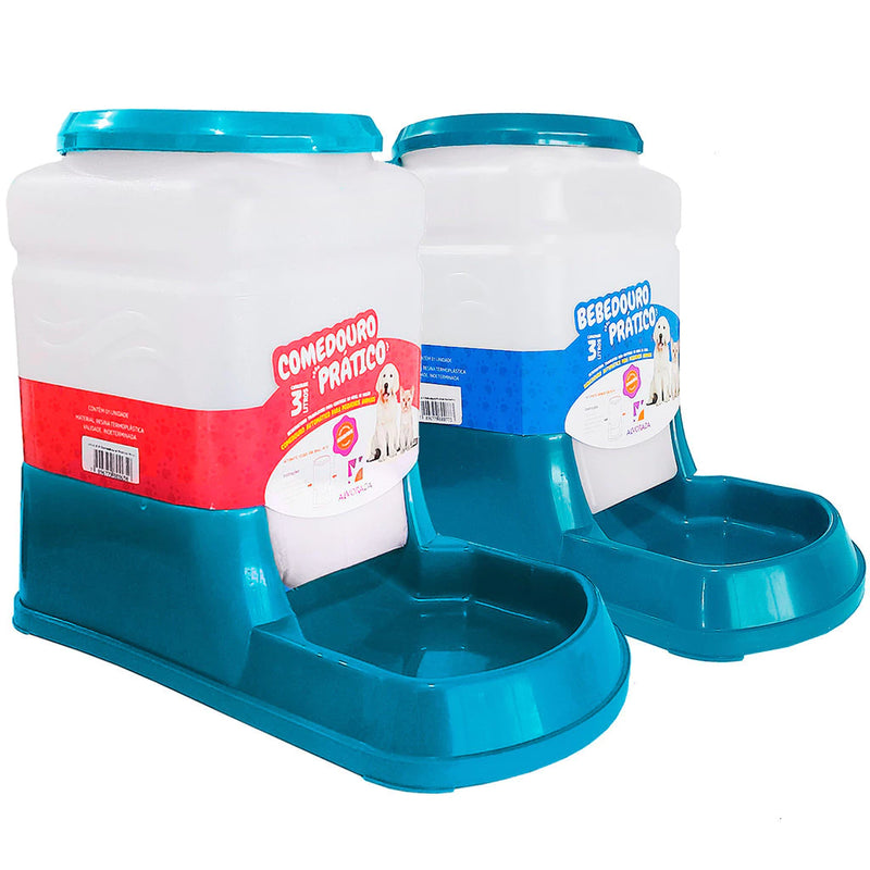 Kit Bebedouro Comedouro Automatico Cachorro Gato Prático 3Lt - Duplo