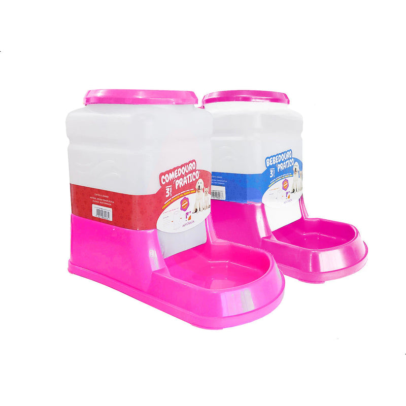 Kit Bebedouro Comedouro Automatico Cachorro Gato Prático 3Lt - Duplo