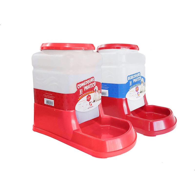 Kit Bebedouro Comedouro Automatico Cachorro Gato Prático 3Lt - Duplo